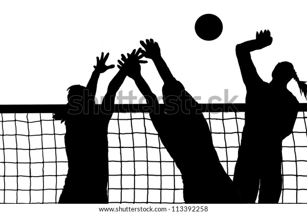 Volleyball Three Women Ball Silhouette Vector Stock Vector (Royalty ...