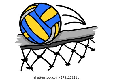 Voleibol arrojado sobre la red de voleibol
