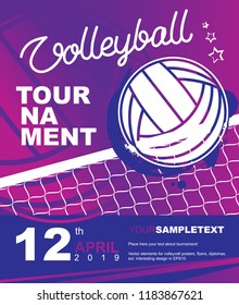 Volleyball tournament design. Vector template for sport diploma, poster, flyer, banner, label, sertificate. 