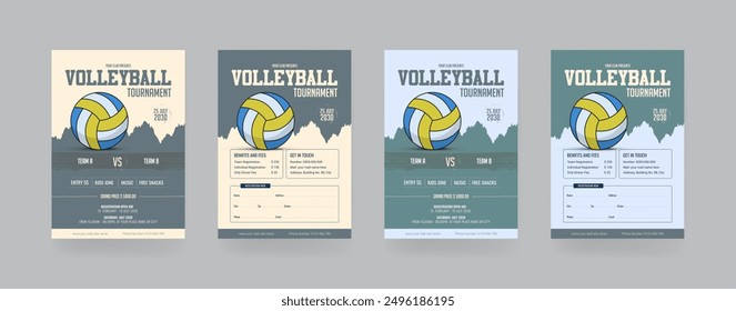 Volleyball Turnier Flyer Layout. Meisterschaftsplakate mit Volleyball-Vektorvorlage