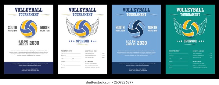 Volleyball tournament flyer layout. championship posters with Volleyball tournament posters, flyer with volleyball ball - template vector design