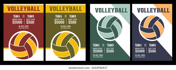 Volleyball tournament flyer layout. championship posters with volleyball ball template