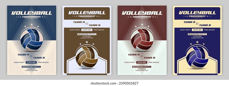 Volleyball Tournament Flyer Template Beach Volleyball Event Sports Championship League Game Club Training Camp Youth Competition Editable EPS Design for Promotion and Marketing leaflet poster.