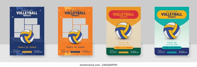 volleyball tournament flyer template, retro flat design vector