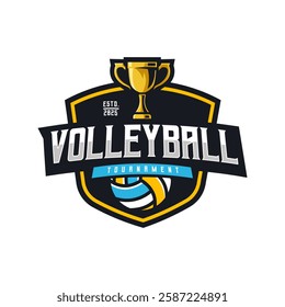 Volleyball Tournament Logo Design, Volleyball Tournament Emblem Template. Sport Team Identity, ESport Badge Design Vector Illustration