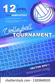 Volleyball tournament poster, banner or flyer. Template vector illustration for sport design