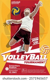 Volleyball Tournament Poster, Championship Sports Event.