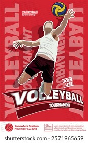 Volleyball Tournament Poster, Championship Sports Event.