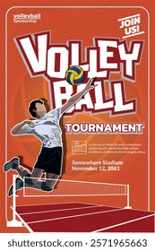 Volleyball Tournament Poster, Championship Sports Event.