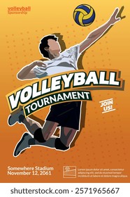 Volleyball Tournament Poster, Championship Sports Event.