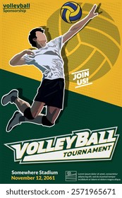 Volleyball Tournament Poster, Championship Sports Event.