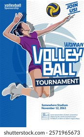 Volleyball Tournament Poster, Championship Sports Event.