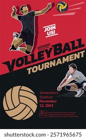 Volleyball Tournament Poster, Championship Sports Event.