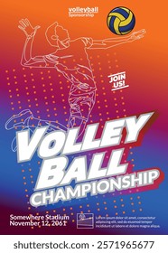 Volleyball Tournament Poster, Championship Sports Event.