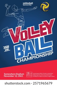 Volleyball Tournament Poster, Championship Sports Event.