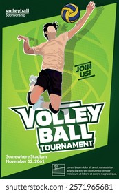 Volleyball Tournament Poster, Championship Sports Event.