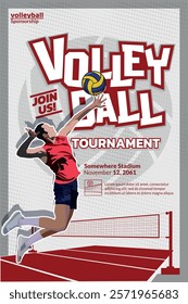 Volleyball Tournament Poster, Championship Sports Event.