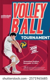 Volleyball Tournament Poster, Championship Sports Event.