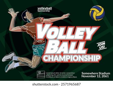 Volleyball Tournament Poster, Championship Sports Event.