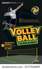 Volleyball Tournament Poster, Championship Sports Event.