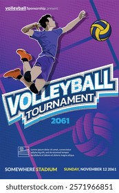 Volleyball Tournament Poster, Championship Sports Event.