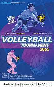 Volleyball Tournament Poster, Championship Sports Event.