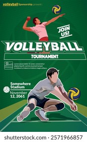 Volleyball Tournament Poster, Championship Sports Event.