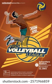 Volleyball Tournament Poster, Championship Sports Event.