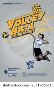 Volleyball Tournament Poster, Championship Sports Event.