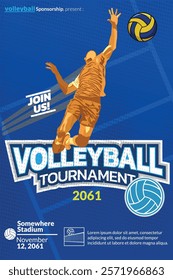 Volleyball Tournament Poster, Championship Sports Event.