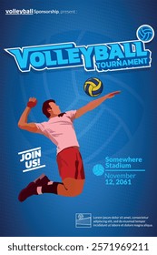 Volleyball Tournament Poster, Championship Sports Event.