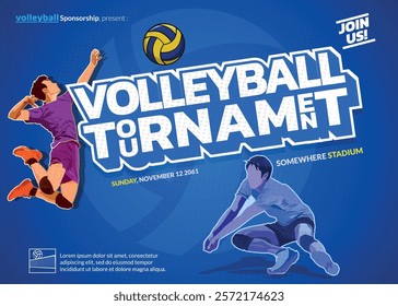 VolleyBall Tournament Poster, Championship Sports Event.