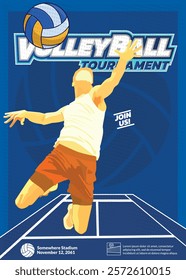 Volleyball Tournament Poster, Championship Sports Event.