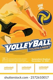 Volleyball Tournament Poster, Championship Sports Event.