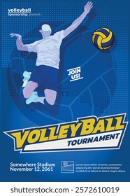 Volleyball Tournament Poster, Championship Sports Event.