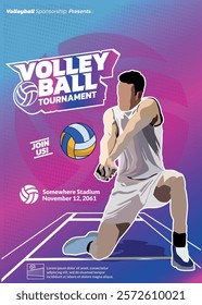 Volleyball Tournament Poster, Championship Sports Event.