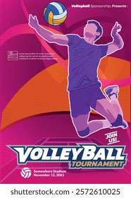 Volleyball Tournament Poster, Championship Sports Event.