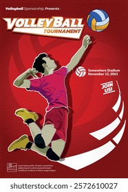 Volleyball Tournament Poster, Championship Sports Event.