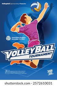 Volleyball Tournament Poster, Championship Sports Event.