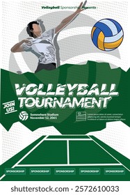 Volleyball Tournament Poster, Championship Sports Event.