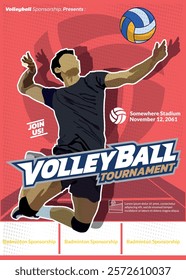 Volleyball Tournament Poster, Championship Sports Event.