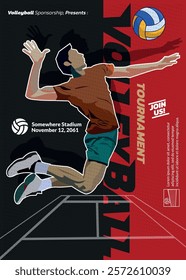 Volleyball Tournament Poster, Championship Sports Event.