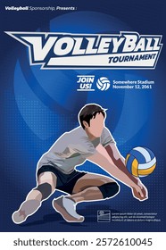 Volleyball Tournament Poster, Championship Sports Event.