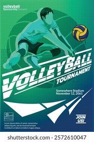 Volleyball Tournament Poster, Championship Sports Event.