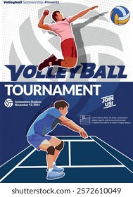 Volleyball Tournament Poster, Championship Sports Event.