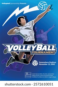 Volleyball Tournament Poster, Championship Sports Event.