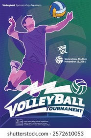 Volleyball Tournament Poster, Championship Sports Event.