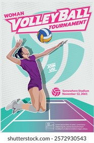 Volleyball Tournament Poster, Championship Sports Event.