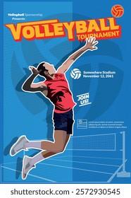 Volleyball Tournament Poster, Championship Sports Event.