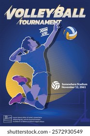 Volleyball Tournament Poster, Championship Sports Event.